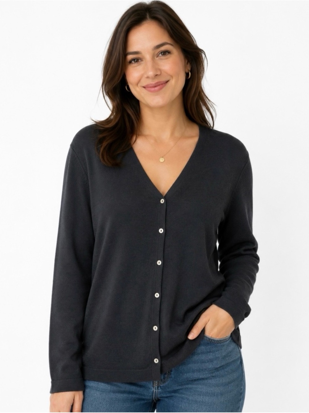BROOKS BROTHERS | 100% Silk Black V-Neck Button Front Cardigan Sweater Sz. Large